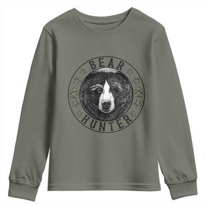 Bear Hunter Youth Sweatshirt Funny Hunting Season Gift TS12 Military Green Print Your Wear