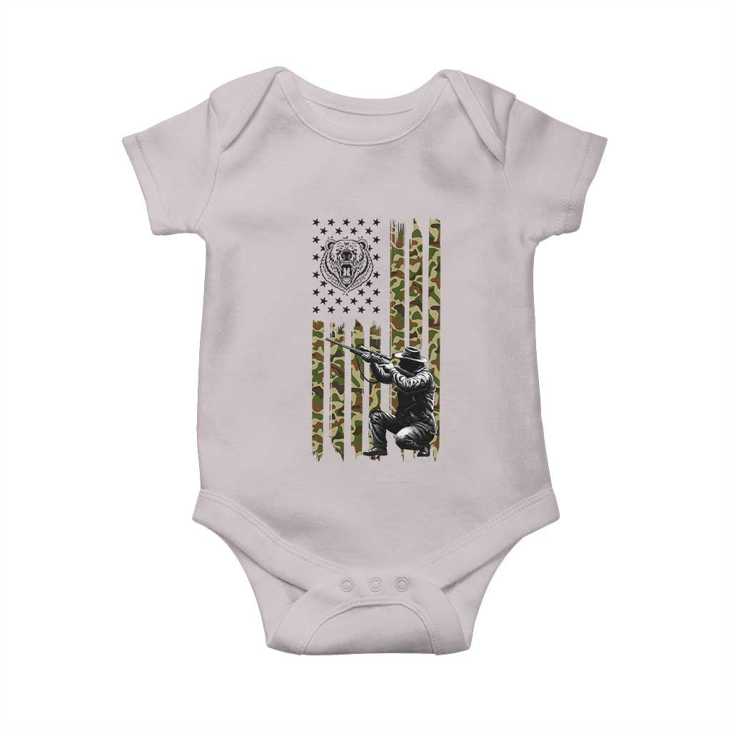 Bear Hunting Baby Onesie Camo American Flag Hunter Gift TS12 Ice Gray Print Your Wear