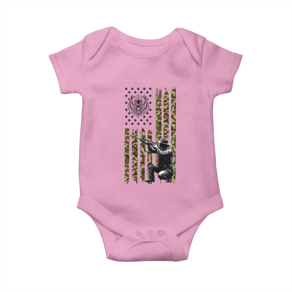 Bear Hunting Baby Onesie Camo American Flag Hunter Gift TS12 Light Pink Print Your Wear