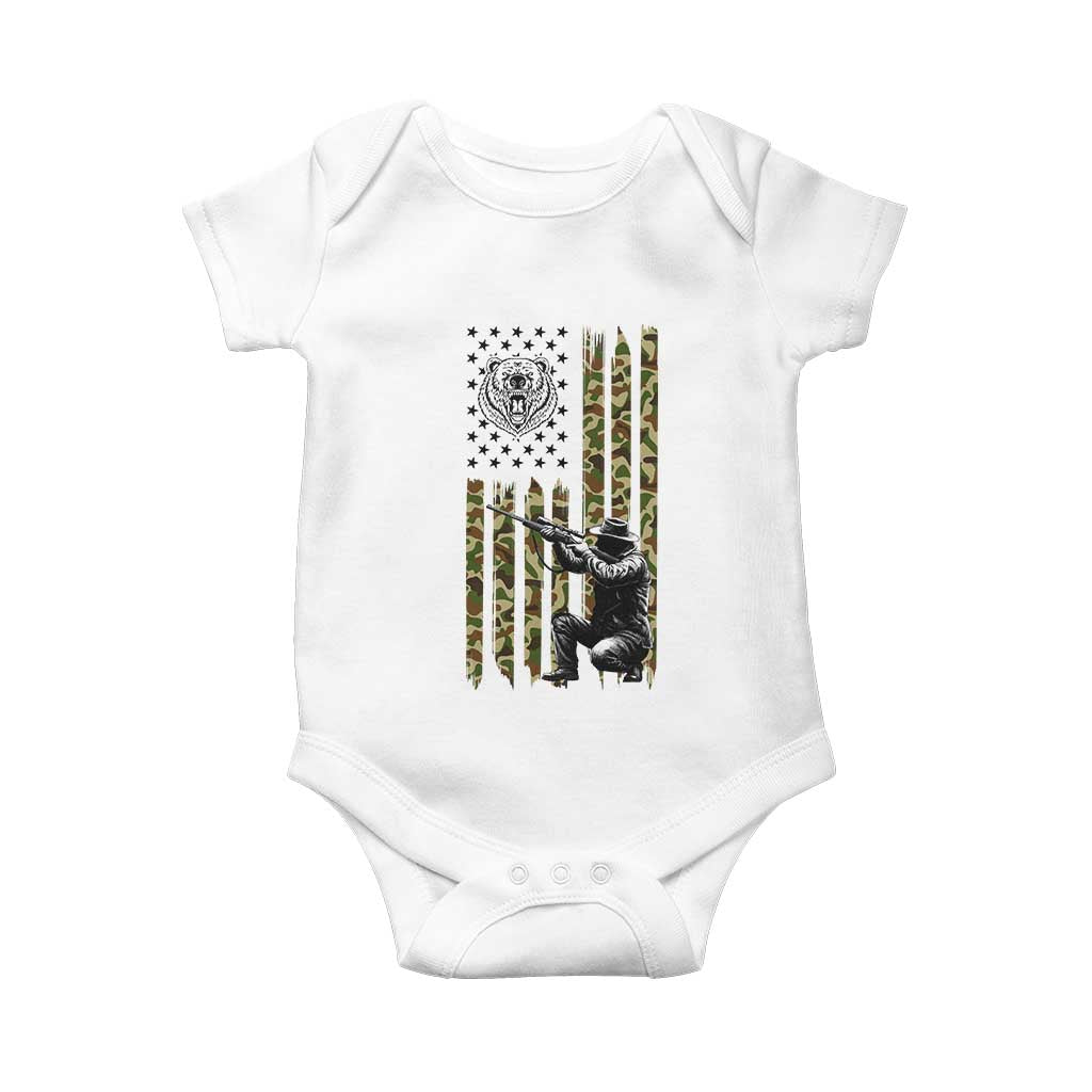 Bear Hunting Baby Onesie Camo American Flag Hunter Gift TS12 White Print Your Wear