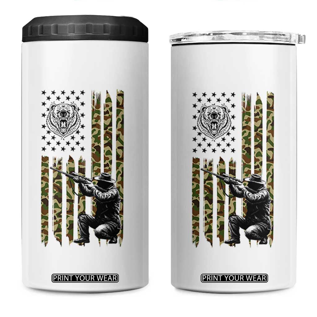 Bear Hunting 4 in 1 Can Cooler Tumbler Camo American Flag Hunter Gift TS12 One Size: 16 oz White Print Your Wear
