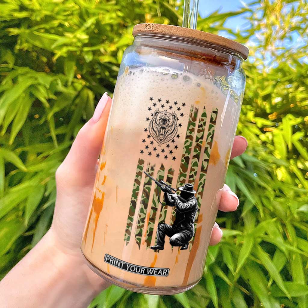 Bear Hunting Glass Can Camo American Flag Hunter Gift TS12 White Print Your Wear