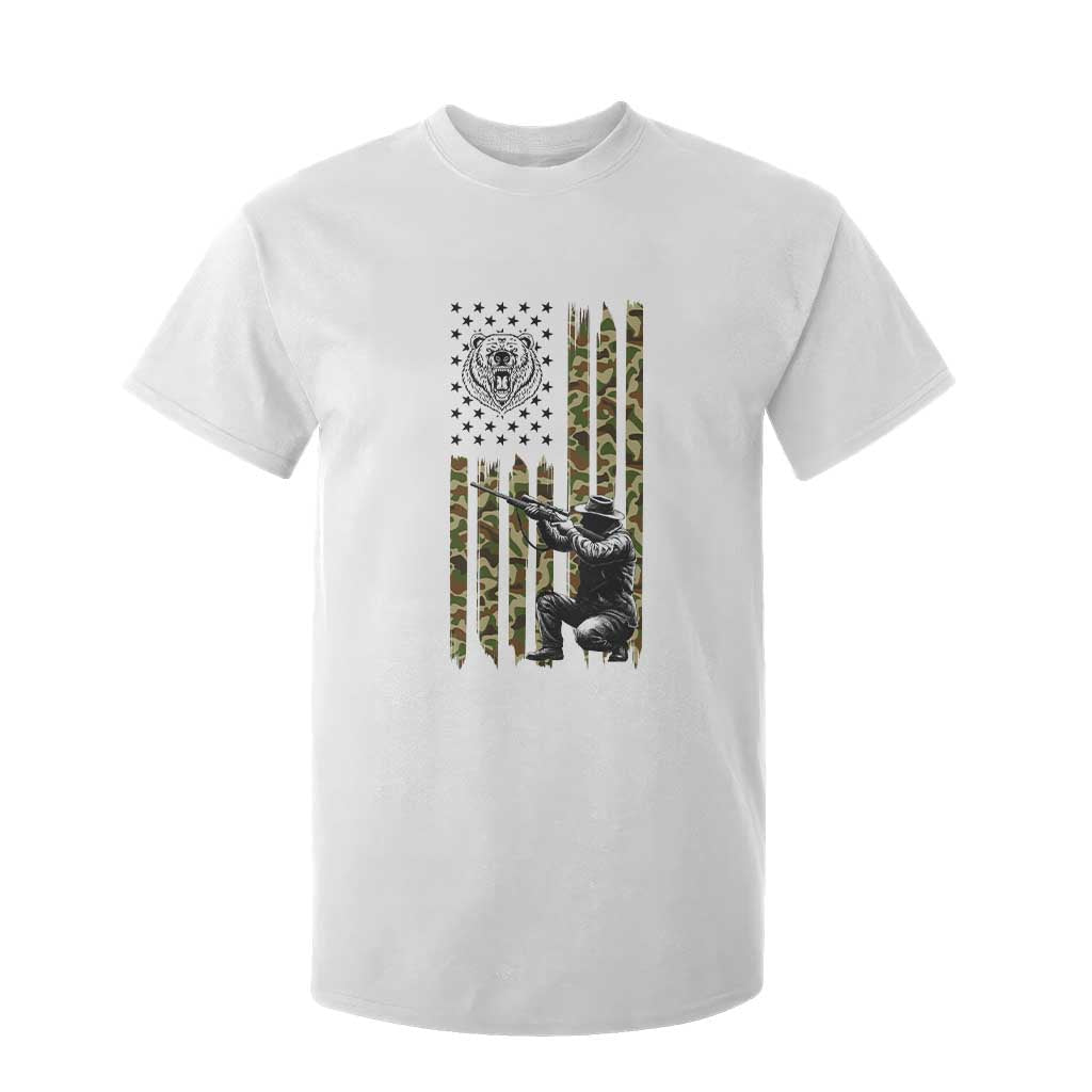 Bear Hunting T Shirt For Kid Camo American Flag Hunter Gift TS12 White Print Your Wear
