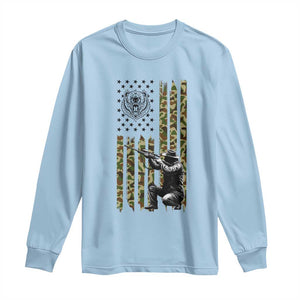 Bear Hunting Long Sleeve Shirt Camo American Flag Hunter Gift TS12 Light Blue Print Your Wear