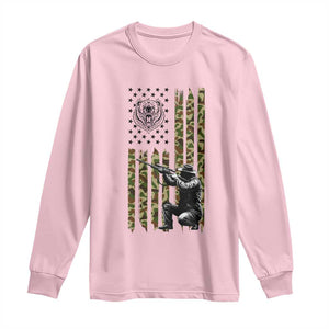 Bear Hunting Long Sleeve Shirt Camo American Flag Hunter Gift TS12 Light Pink Print Your Wear