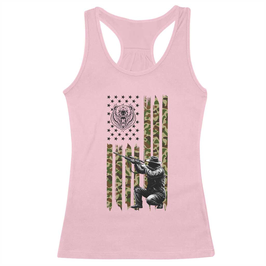 Bear Hunting Racerback Tank Top Camo American Flag Hunter Gift TS12 Light Pink Print Your Wear