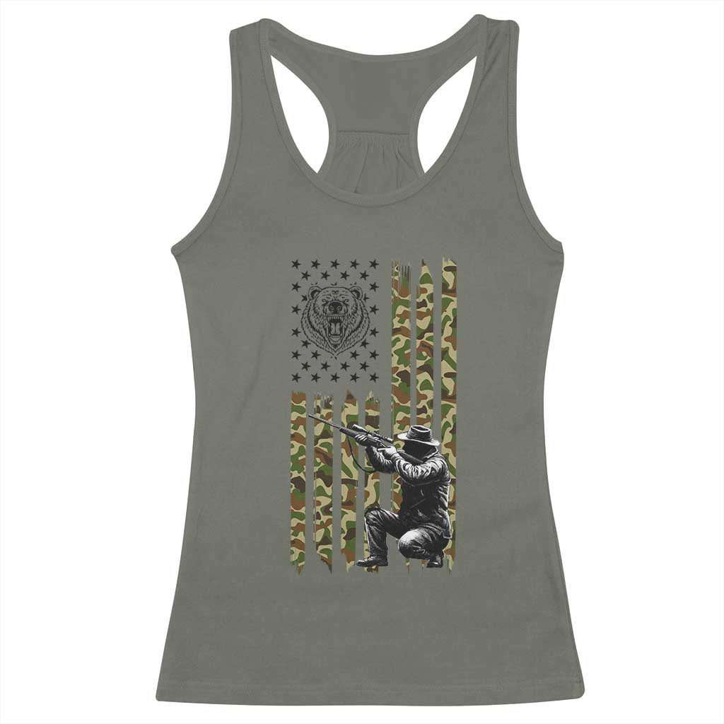 Bear Hunting Racerback Tank Top Camo American Flag Hunter Gift TS12 Military Green Print Your Wear