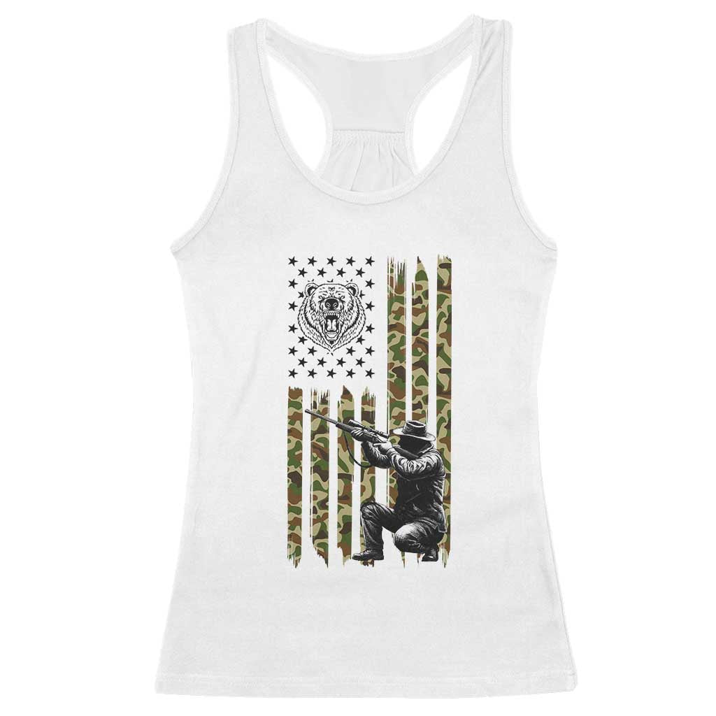 Bear Hunting Racerback Tank Top Camo American Flag Hunter Gift - Print Your Wear
