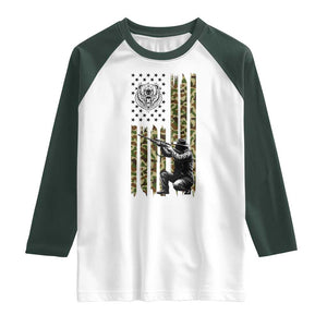 Bear Hunting Raglan Shirt Camo American Flag Hunter Gift TS12 White Dark Forest Green Print Your Wear