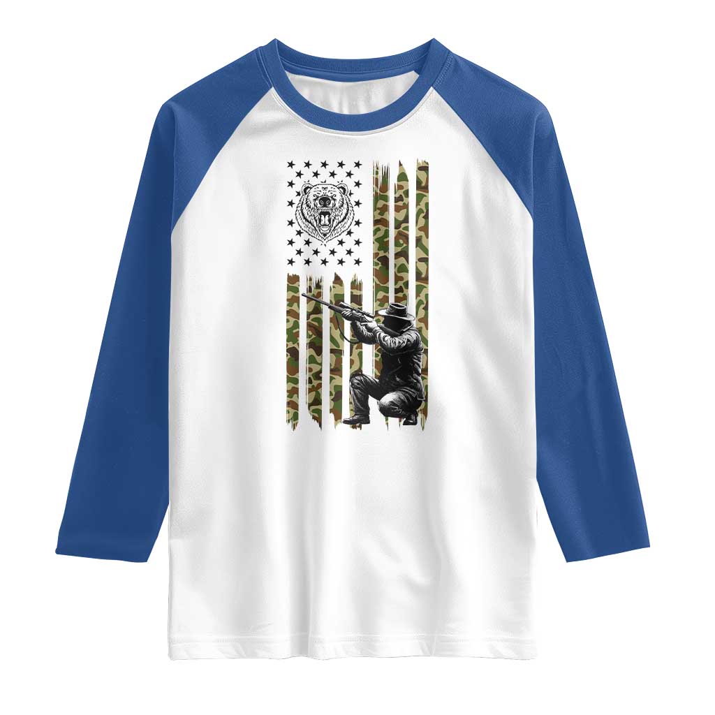 Bear Hunting Raglan Shirt Camo American Flag Hunter Gift TS12 White Royal Print Your Wear