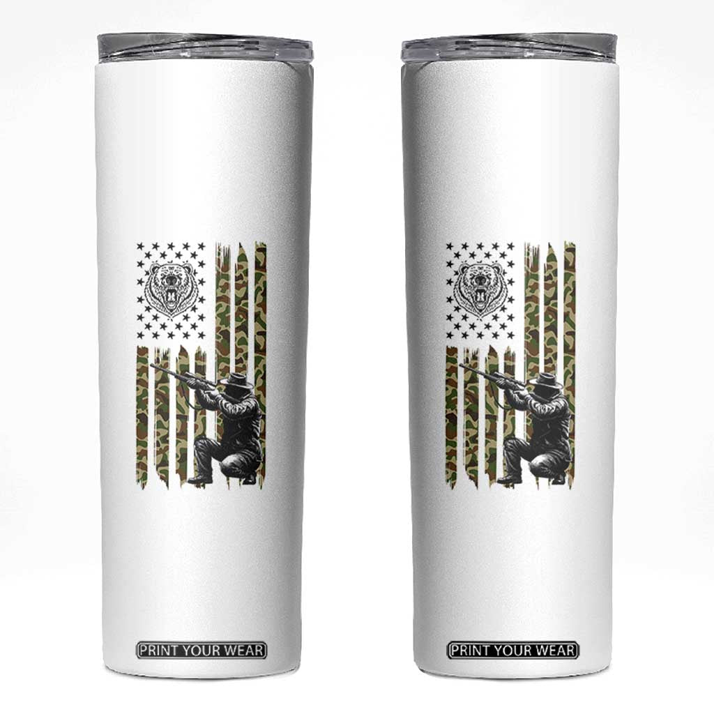 Bear Hunting Skinny Tumbler Camo American Flag Hunter Gift TS12 White Print Your Wear