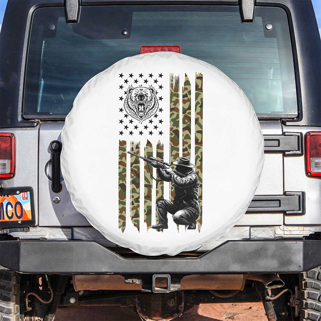 Bear Hunting Spare Tire Cover Camo American Flag Hunter Gift TS12 No hole White Print Your Wear