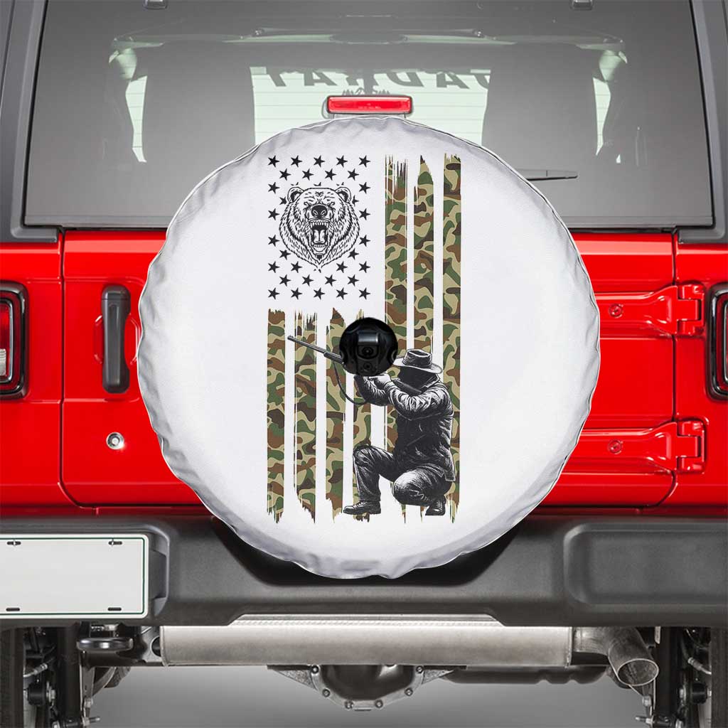 Bear Hunting Spare Tire Cover Camo American Flag Hunter Gift TS12 White Print Your Wear