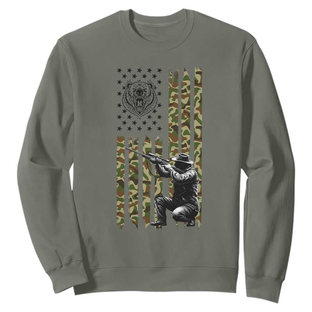 Bear Hunting Sweatshirt Camo American Flag Hunter Gift TS12 Military Green Print Your Wear