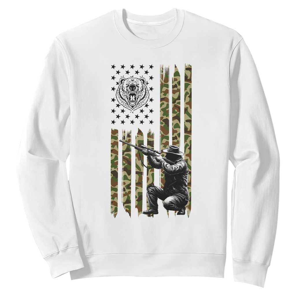 Bear Hunting Sweatshirt Camo American Flag Hunter Gift - Print Your Wear