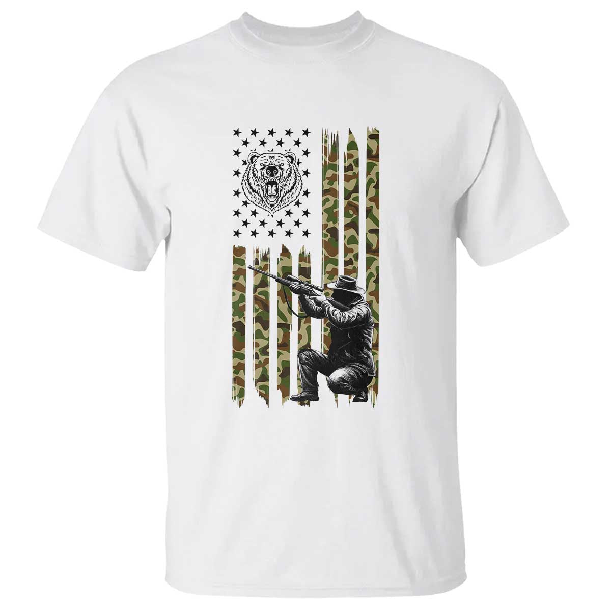 Bear Hunting T Shirt Camo American Flag Hunter Gift TS12 White Print Your Wear