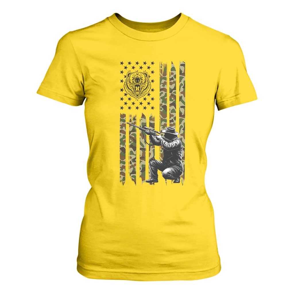 Bear Hunting T Shirt For Women Camo American Flag Hunter Gift TS12 Daisy Print Your Wear