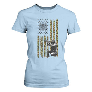 Bear Hunting T Shirt For Women Camo American Flag Hunter Gift TS12 Light Blue Print Your Wear