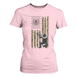 Bear Hunting T Shirt For Women Camo American Flag Hunter Gift TS12 Light Pink Print Your Wear