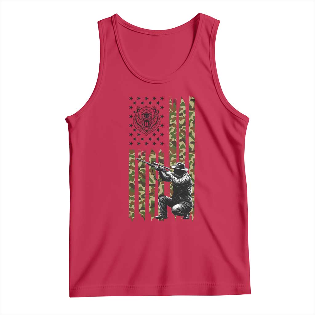 Bear Hunting Tank Top Camo American Flag Hunter Gift TS12 Red Print Your Wear