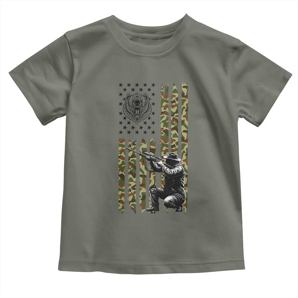 Bear Hunting Toddler T Shirt Camo American Flag Hunter Gift TS12 Military Green Print Your Wear