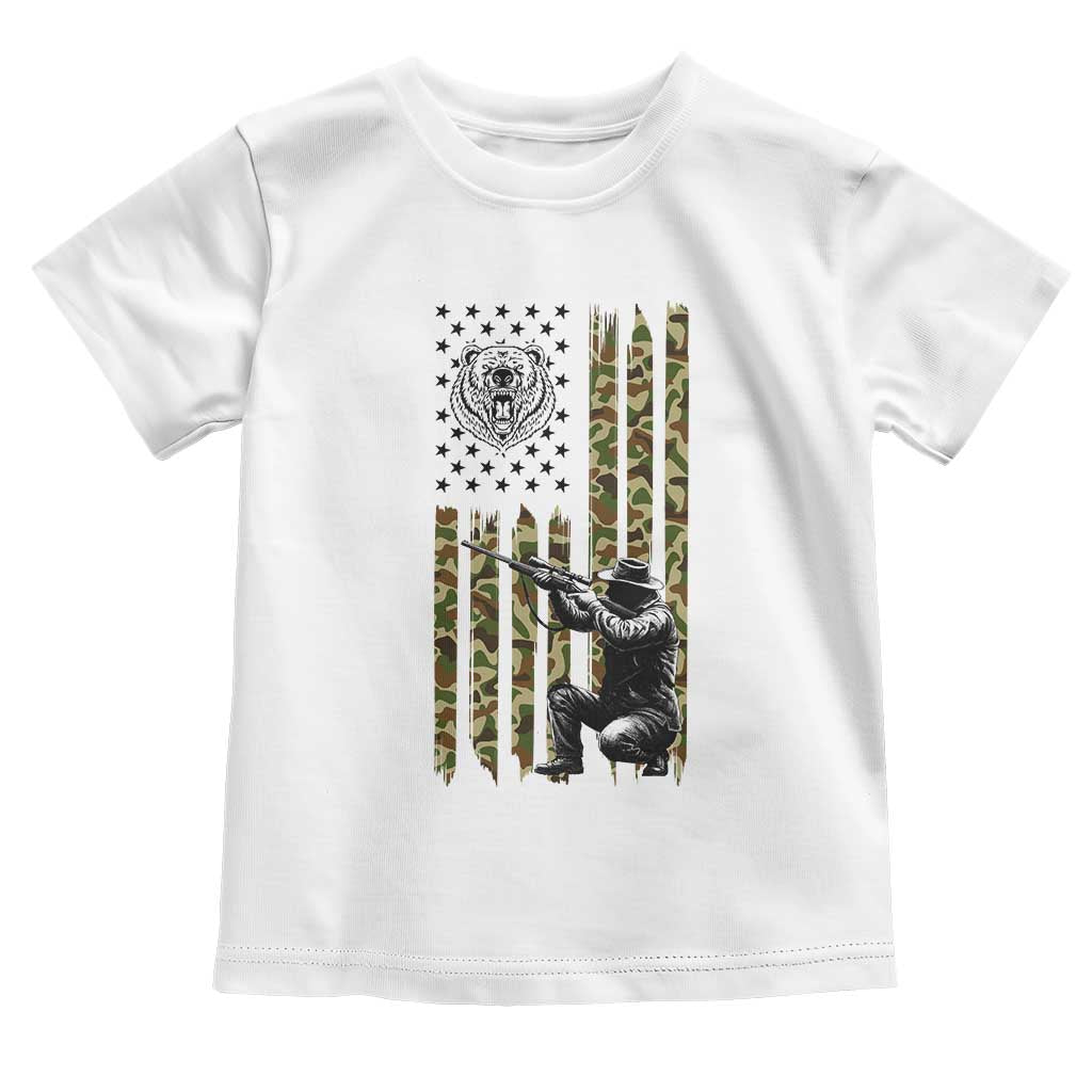 Bear Hunting Toddler T Shirt Camo American Flag Hunter Gift TS12 White Print Your Wear