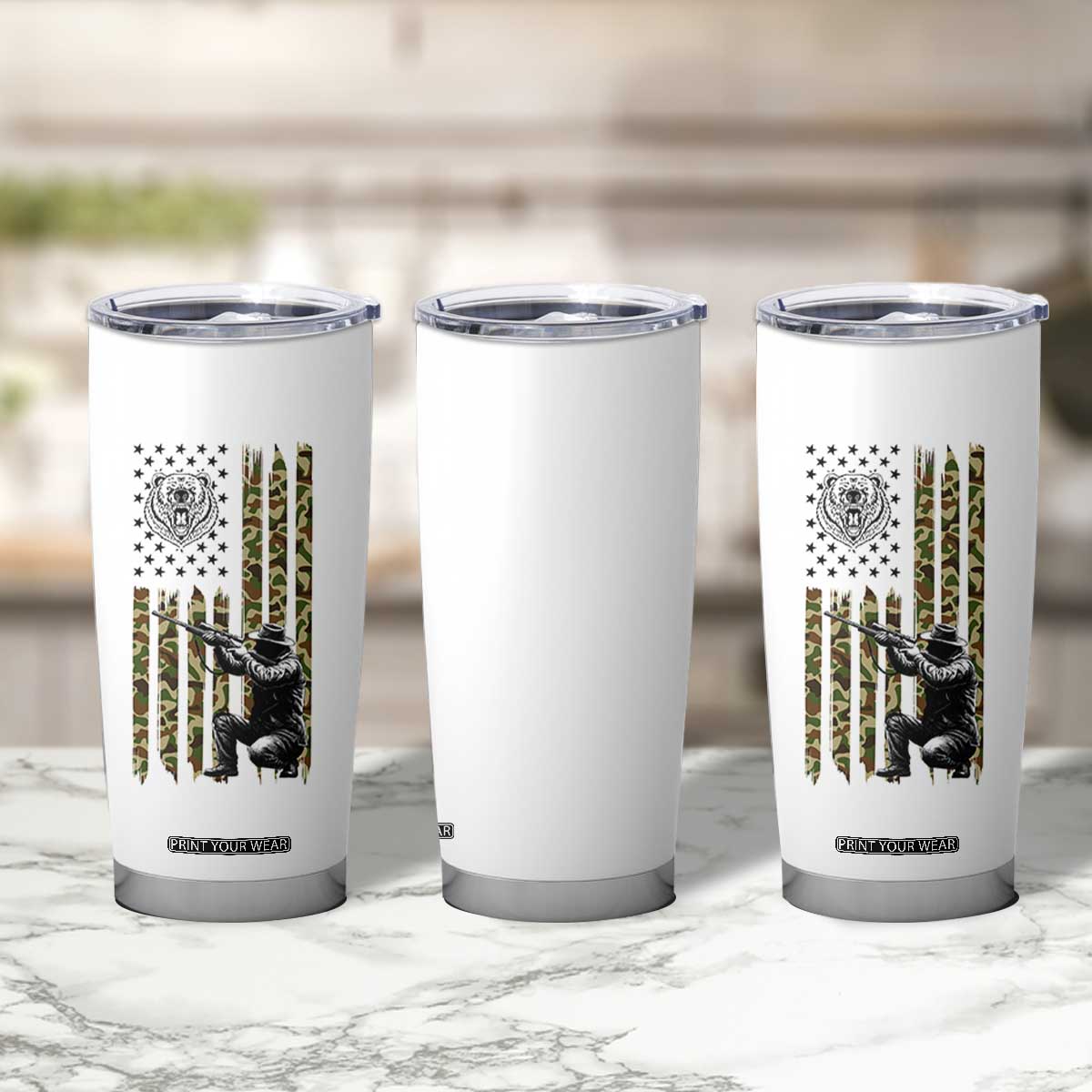 Bear Hunting Tumbler Cup Camo American Flag Hunter Gift TS12 Print Your Wear