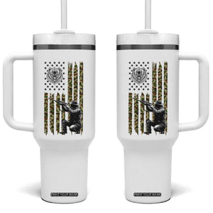 Bear Hunting Tumbler With Handle Camo American Flag Hunter Gift TS12 One Size: 40 oz White Print Your Wear