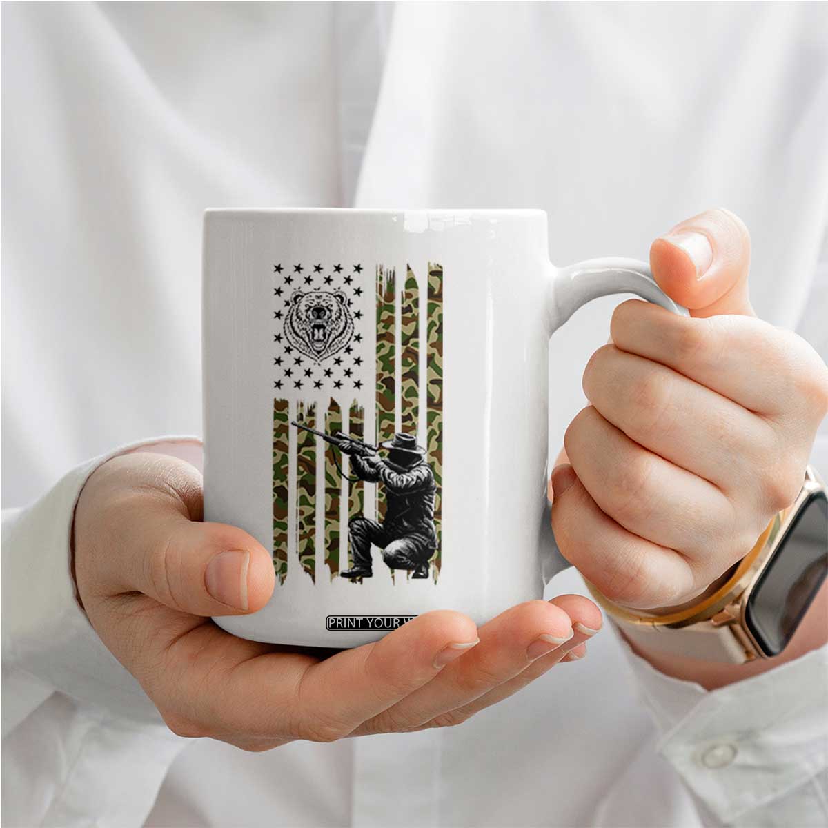 Bear Hunting Coffee Mug Camo American Flag Hunter Gift TS12 Print Your Wear