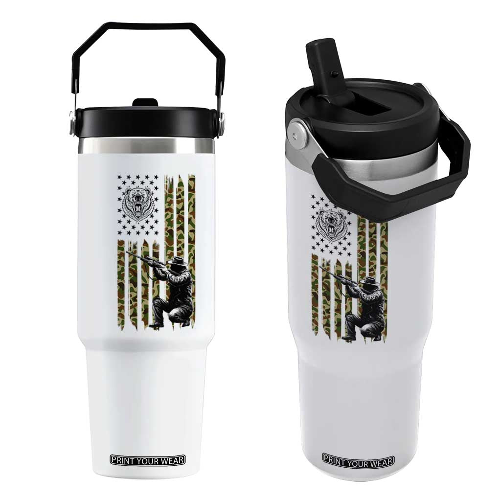 Bear Hunting Flip Straw Tumbler Camo American Flag Hunter Gift TS12 One Size: 30 oz White Print Your Wear