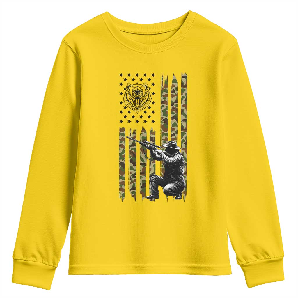 Bear Hunting Youth Sweatshirt Camo American Flag Hunter Gift TS12 Daisy Print Your Wear