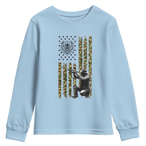 Bear Hunting Youth Sweatshirt Camo American Flag Hunter Gift TS12 Light Blue Print Your Wear