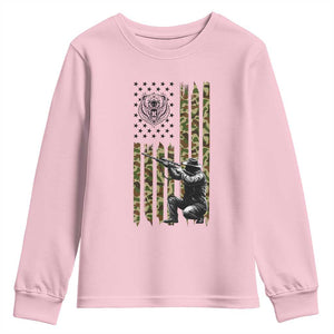 Bear Hunting Youth Sweatshirt Camo American Flag Hunter Gift TS12 Light Pink Print Your Wear