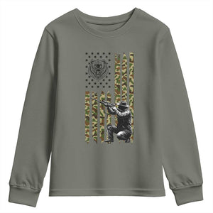 Bear Hunting Youth Sweatshirt Camo American Flag Hunter Gift TS12 Military Green Print Your Wear