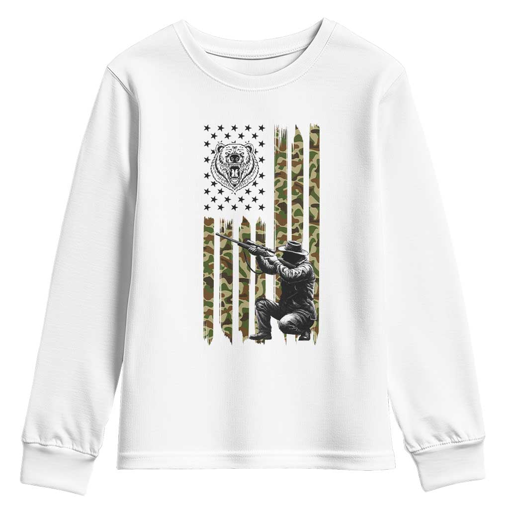 Bear Hunting Youth Sweatshirt Camo American Flag Hunter Gift TS12 White Print Your Wear