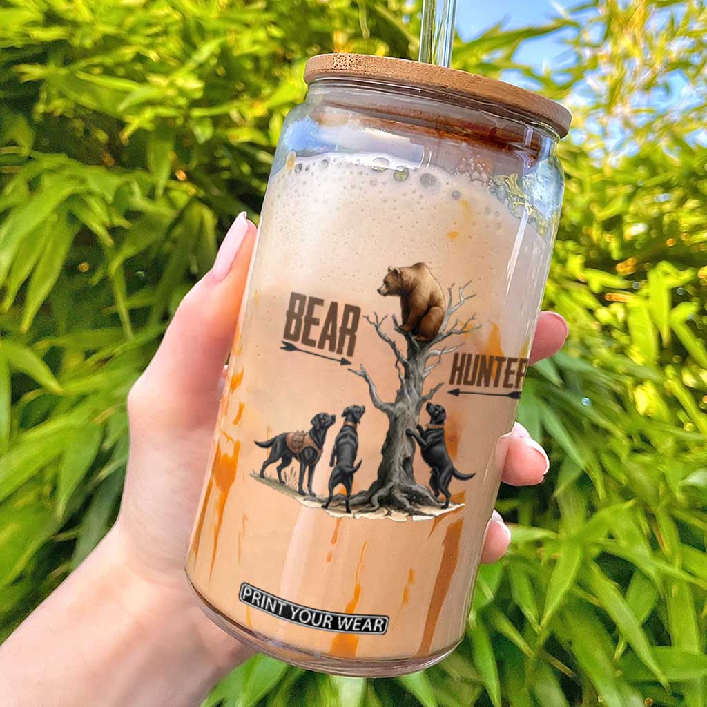 Bear Hunter Glass Can Black Lab Retriever Funny Hunting Gift TS12 White Print Your Wear