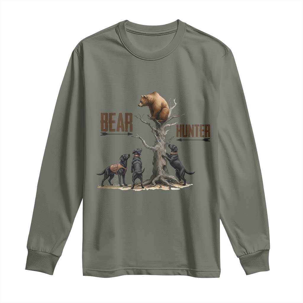 Bear Hunter Long Sleeve Shirt Black Lab Retriever Funny Hunting Gift TS12 Military Green Print Your Wear