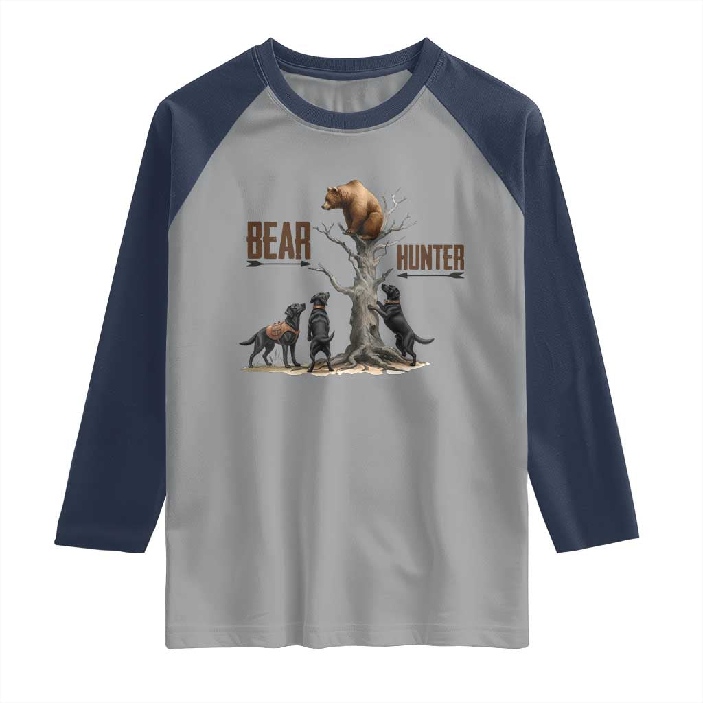 Bear Hunter Raglan Shirt Black Lab Retriever Funny Hunting Gift TS12 Sport Gray Navy Print Your Wear