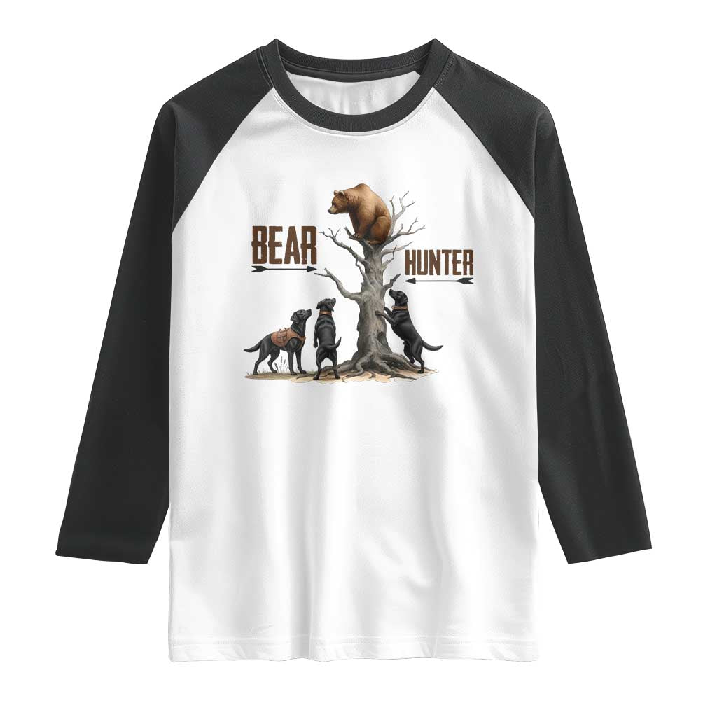 Bear Hunter Raglan Shirt Black Lab Retriever Funny Hunting Gift TS12 White Black Print Your Wear