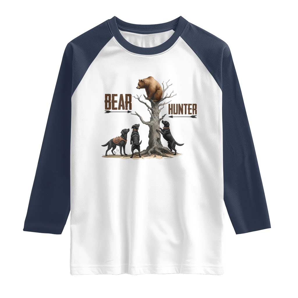 Bear Hunter Raglan Shirt Black Lab Retriever Funny Hunting Gift TS12 White Navy Print Your Wear
