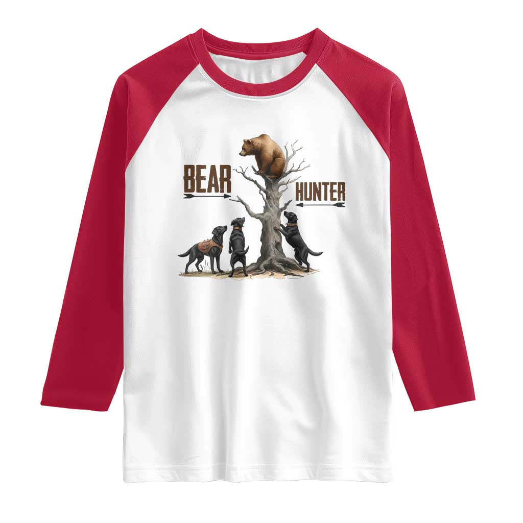 Bear Hunter Raglan Shirt Black Lab Retriever Funny Hunting Gift TS12 White Red Print Your Wear