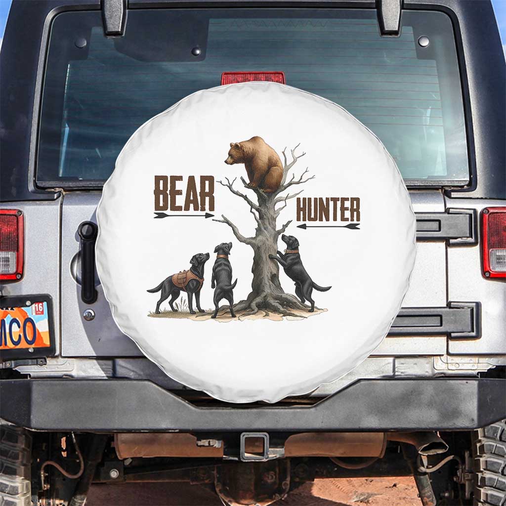 Bear Hunter Spare Tire Cover Black Lab Retriever Funny Hunting Gift TS12 No hole White Print Your Wear