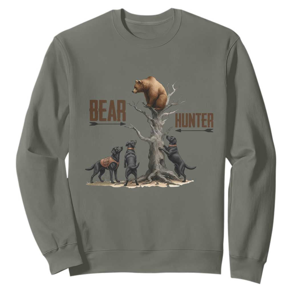 Bear Hunter Sweatshirt Black Lab Retriever Funny Hunting Gift TS12 Military Green Print Your Wear