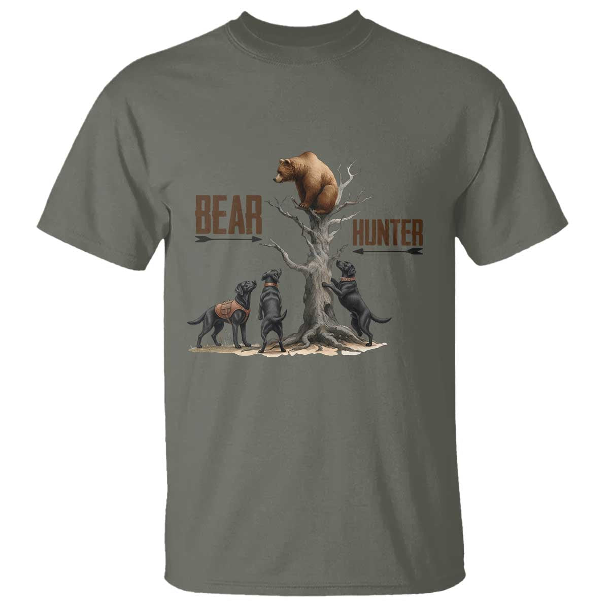 Bear Hunter T Shirt Black Lab Retriever Funny Hunting Gift TS12 Military Green Print Your Wear