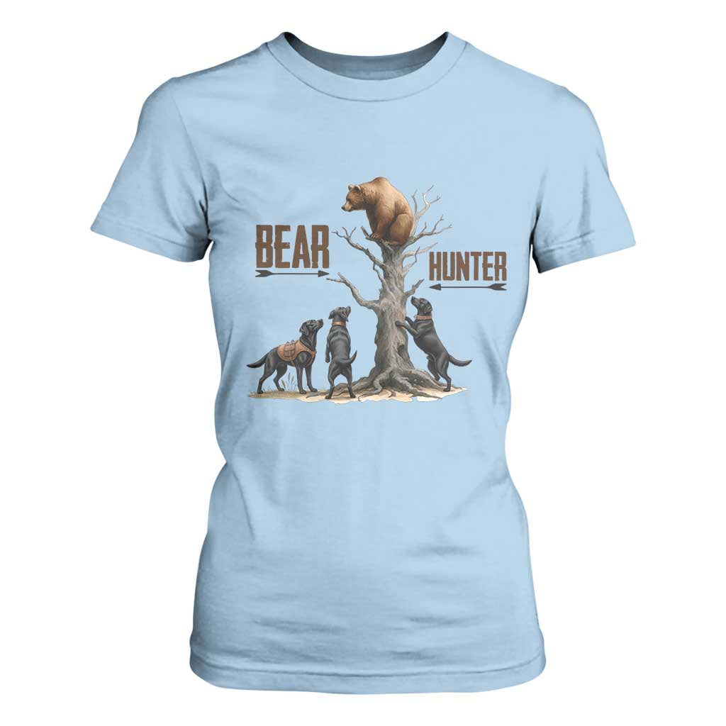 Bear Hunter T Shirt For Women Black Lab Retriever Funny Hunting Gift TS12 Light Blue Print Your Wear