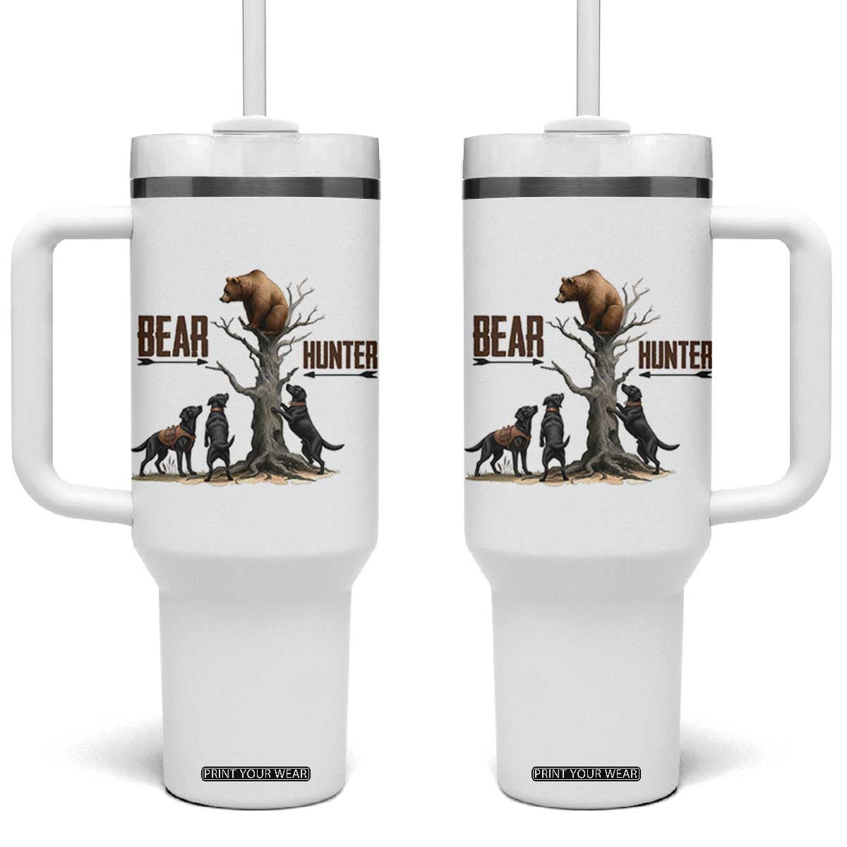 Bear Hunter Tumbler With Handle Black Lab Retriever Funny Hunting Gift TS12 One Size: 40 oz White Print Your Wear
