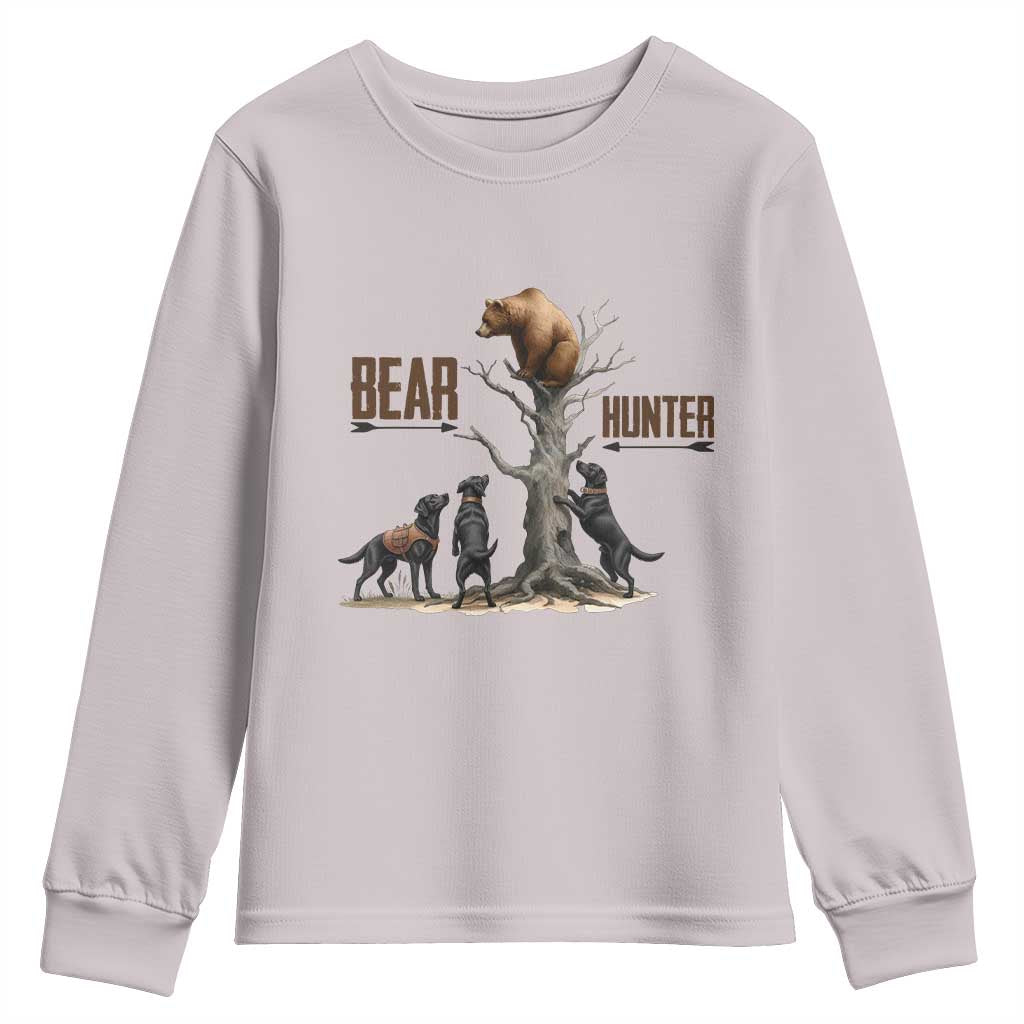 Bear Hunter Youth Sweatshirt Black Lab Retriever Funny Hunting Gift TS12 Ice Gray Print Your Wear