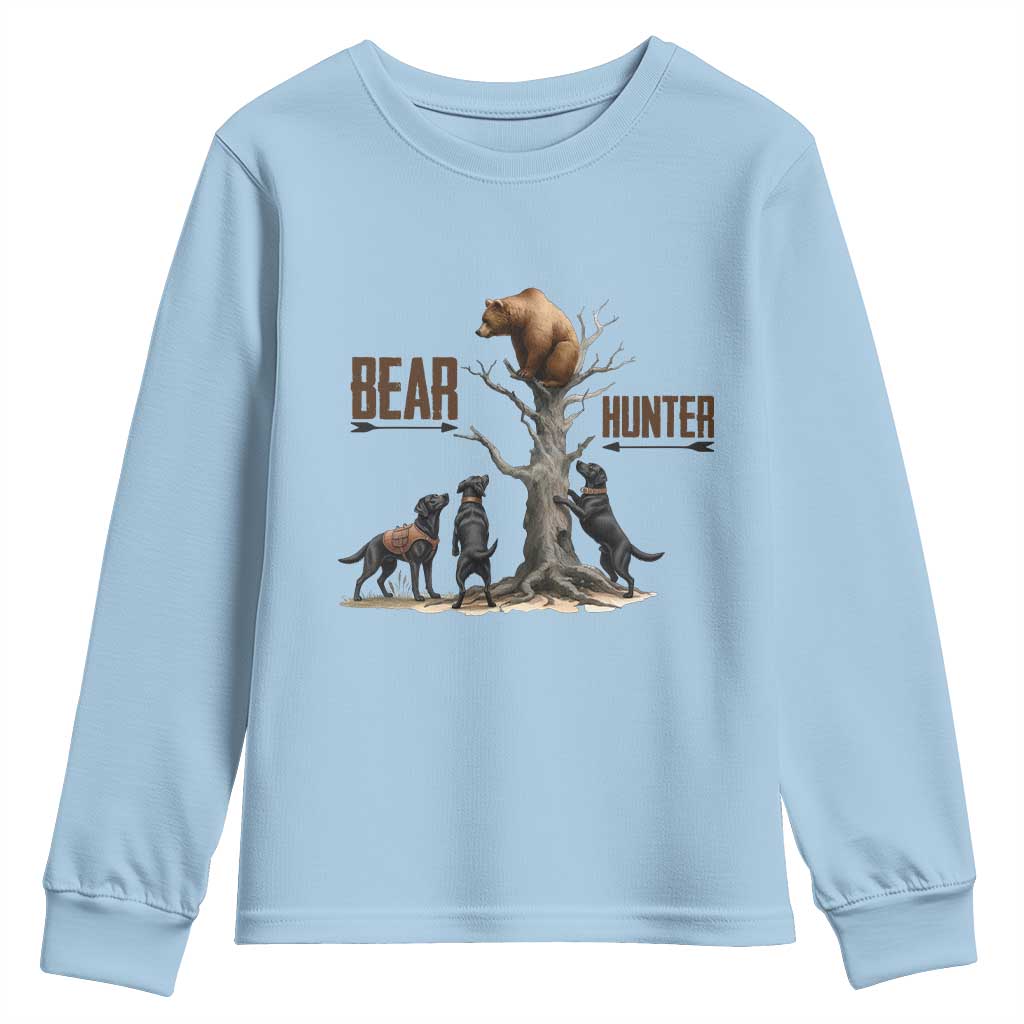 Bear Hunter Youth Sweatshirt Black Lab Retriever Funny Hunting Gift TS12 Light Blue Print Your Wear