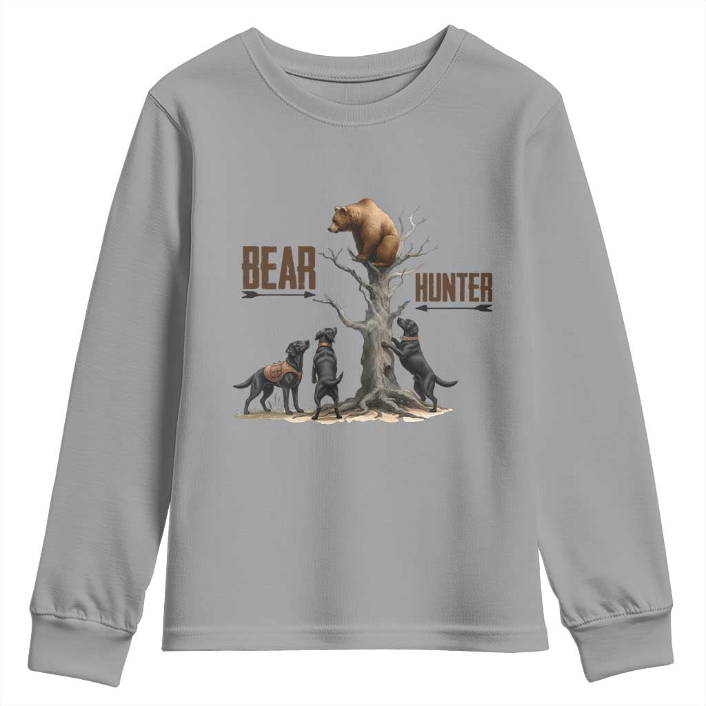 Bear Hunter Youth Sweatshirt Black Lab Retriever Funny Hunting Gift TS12 Sport Gray Print Your Wear