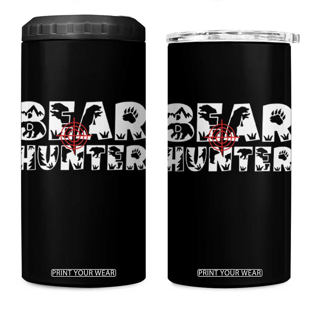 Bear Hunter 4 in 1 Can Cooler Tumbler Outdoor Adventure Gift TS12 One Size: 16 oz Black Print Your Wear
